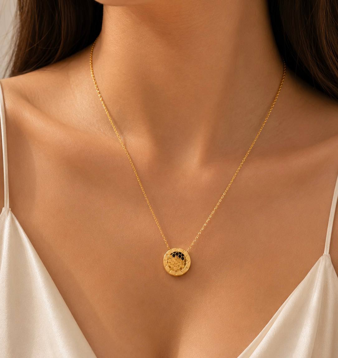 Celestial Eclipse Gold Pendant Necklace details