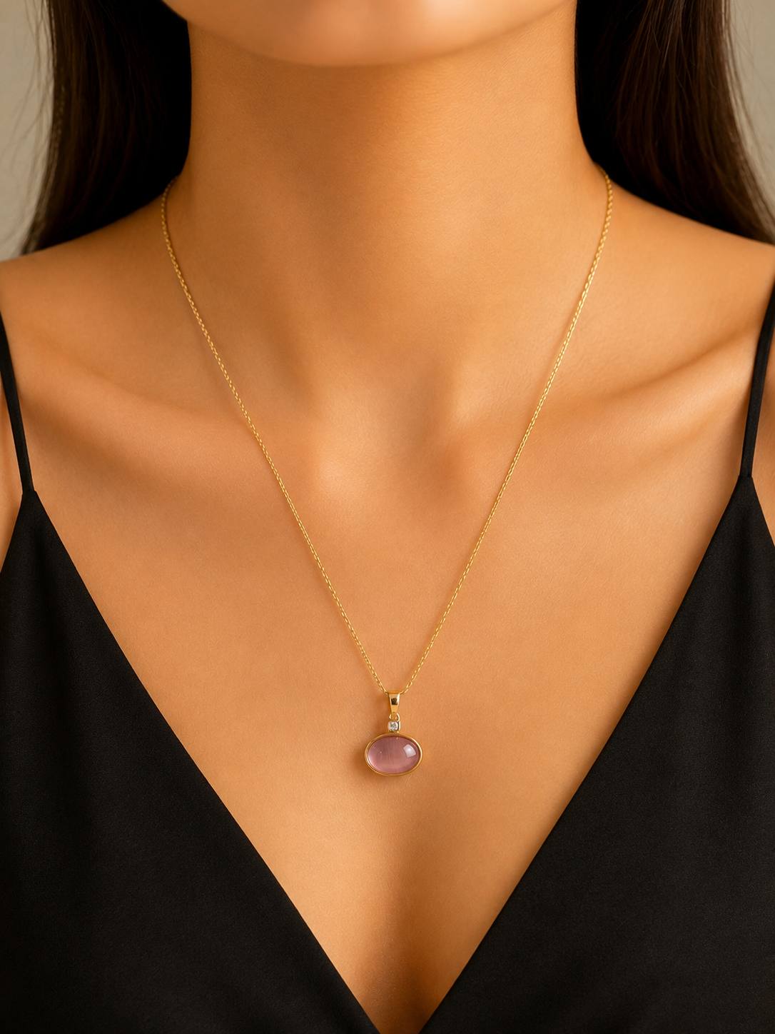 Blush Aura Oval Pendant Necklace