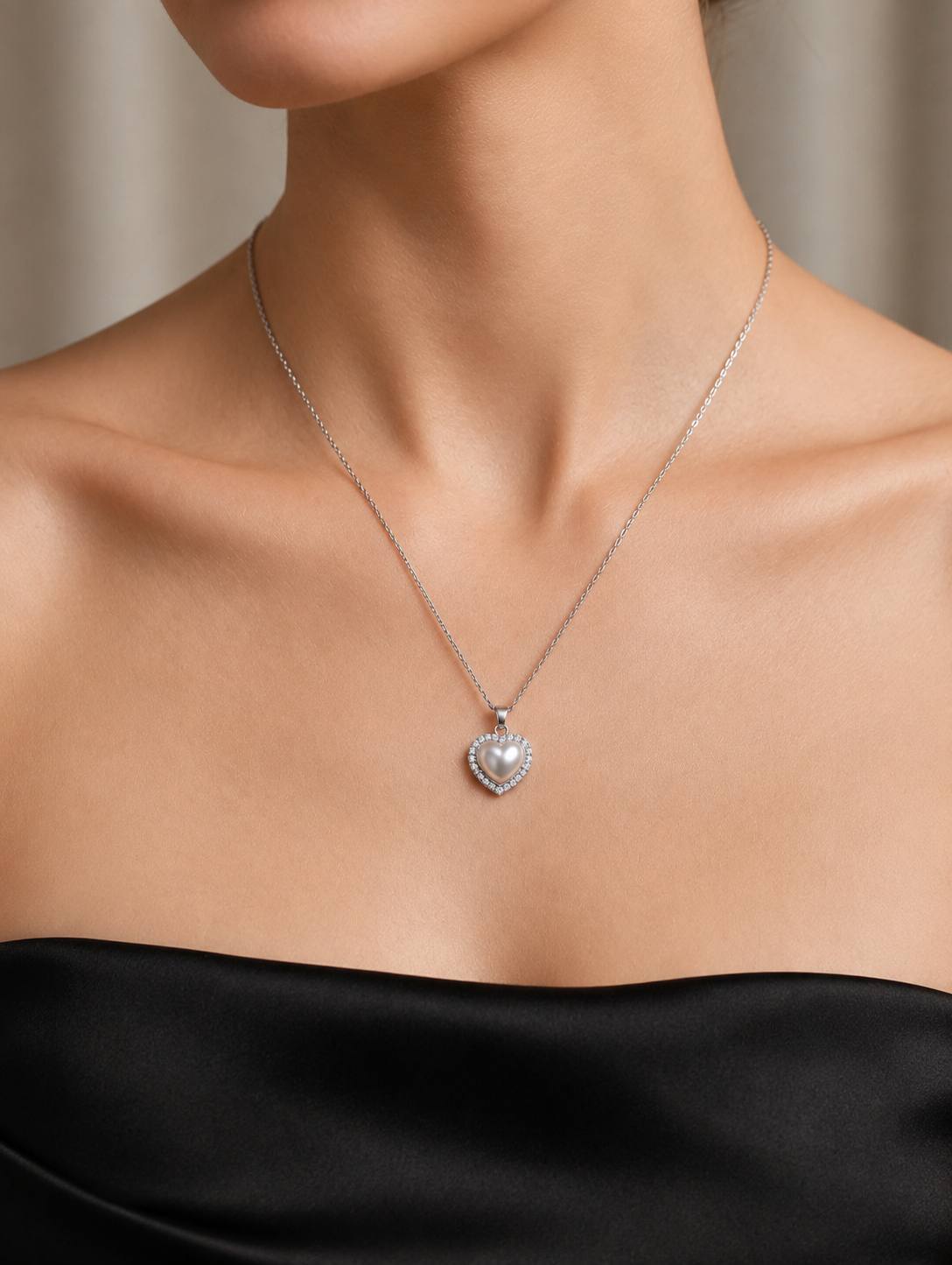 Luna Pearl Heart Pendant Necklace